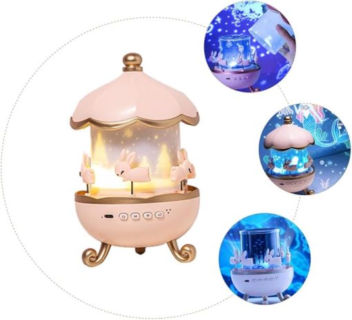 Rotating starry sky projection lamp, rabbit shape, USB night light, colorful romantic night light.